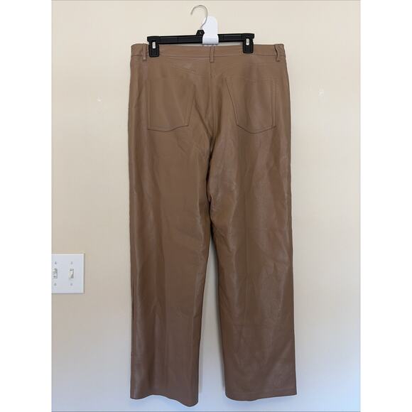 WILFRED Brown Tan The Melina Pant High-Waisted Vegan Leather Pants Womens 14 - Picture 4 of 10